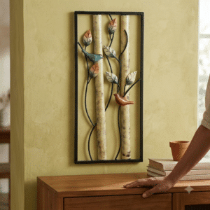 VEDAS W-Lois Birds & Leaves Metal Wall Décor – Decorative Nature-Inspired Wall Art for Living Room, Bedroom & Office