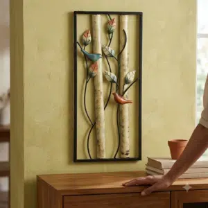 VEDAS W-Lois Birds & Leaves Metal Wall Décor – Decorative Nature-Inspired Wall Art for Living Room, Bedroom & Office