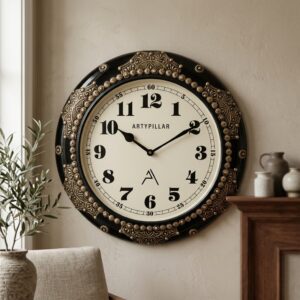 VEDAS Royal Heritage Decorative Wall Clock | Vintage Black & Gold Designer Clock
