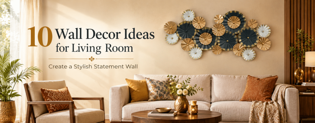 Wall decor ideas for living room with statement metal and wood wall art