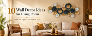 Wall decor ideas for living room with statement metal and wood wall art