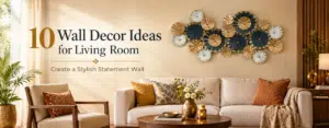Wall decor ideas for living room with statement metal and wood wall art