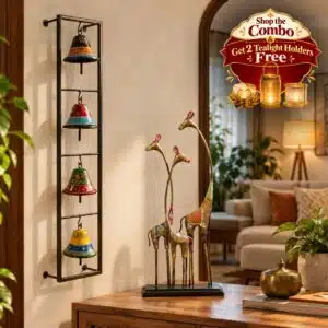VEDAS Raaga Bells & Tall Giraffe Premium Home Décor Combo with 2 Tealight Holders FREE