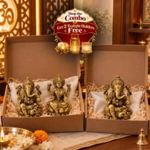 VEDAS Lakshmi Ganesh & Ganesha Premium Diwali Gift Combo with 2 Tealight Holders FREE