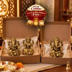 VEDAS Lakshmi Ganesh & Ganesha Premium Diwali Gift Combo with 2 Tealight Holders FREE