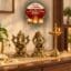 VEDAS Lakshmi Ganesha Idol & Brass Deepak Stand Premium Puja Décor Combo with 2 Tealight Holders FREE