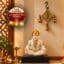 VEDASWhite & Gold Hanuman Idol with Balaji Brass Wall Décor Premium Devotional Combo with 2 Tealight Holders FREE